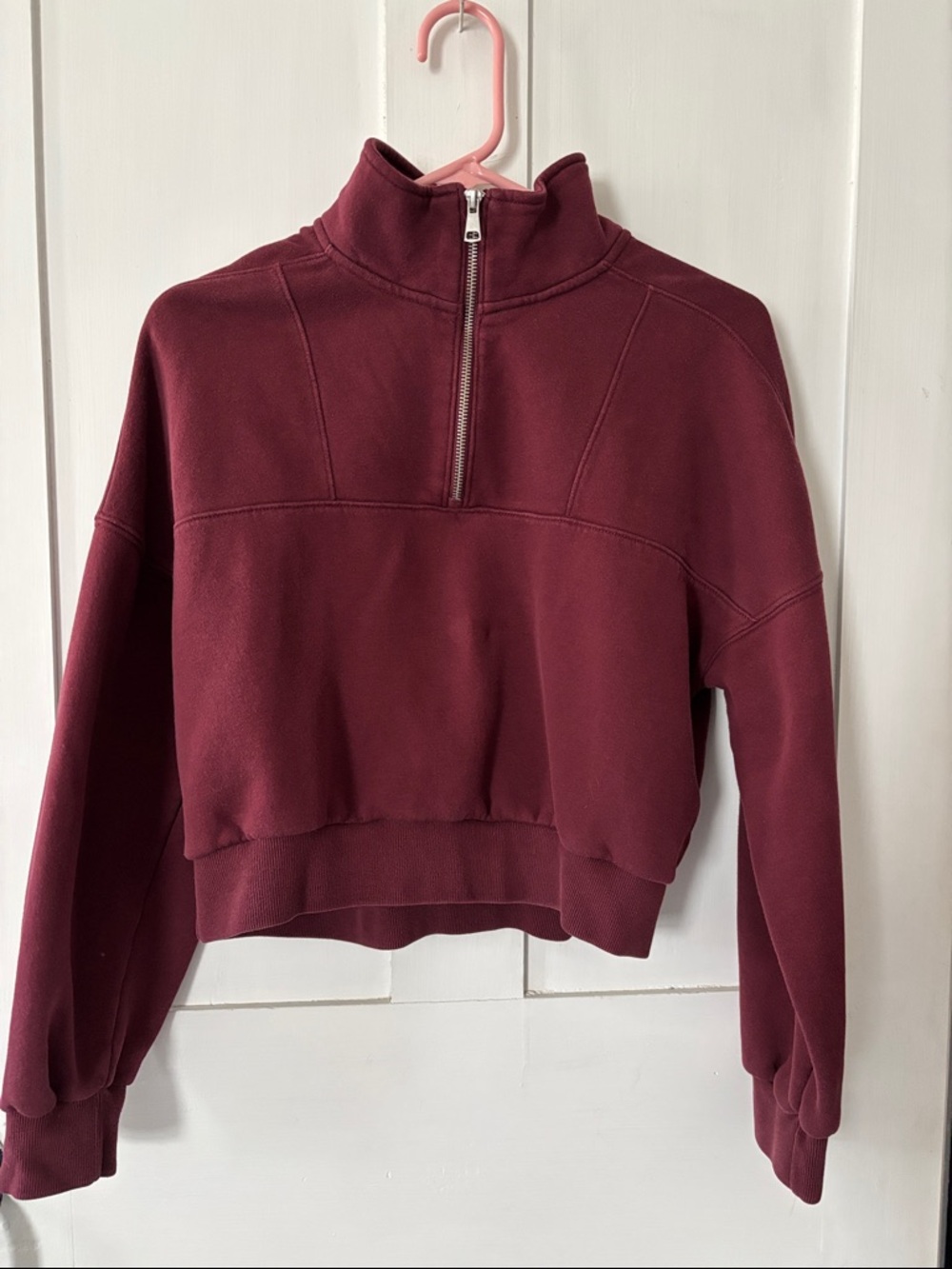 Abercrombie & Fitch Cropped Half-Zip Sweatshirt - Wine